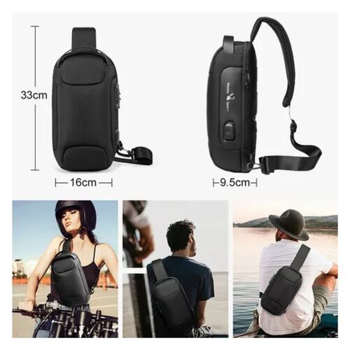Bolso Bandoler De Pech Para Hombre Con Puert De Carg Usb Negro