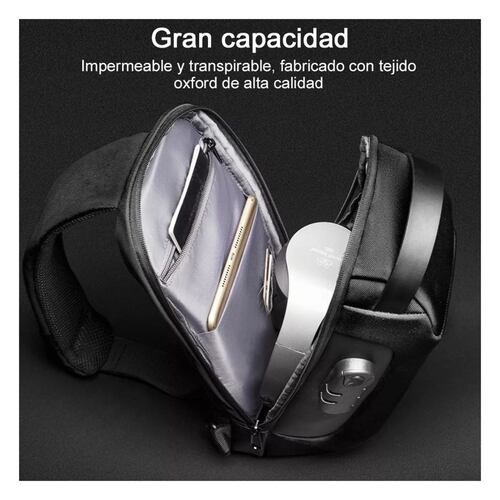 Bolso Bandoler De Pech Para Hombre Con Puert De Carg Usb Negro