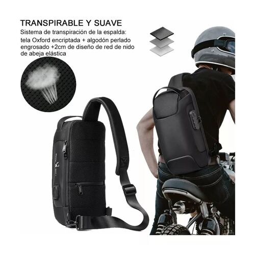 Bolso Bandoler De Pech Para Hombre Con Puert De Carg Usb Negro