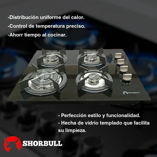Parrilla Estufa 4 Cuatro Quemadores Vidrio Templado Shorbull