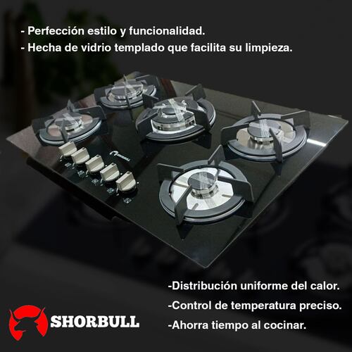 Parrilla Estufa 5 Cinco Quemadores Vidrio Templado Shorbull.