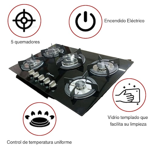 Parrilla Estufa 5 Cinco Quemadores Vidrio Templado Shorbull.