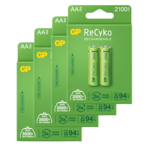 Pilas Baterías Recargables GP tamaño AA de 2,100mAh 8 piezas