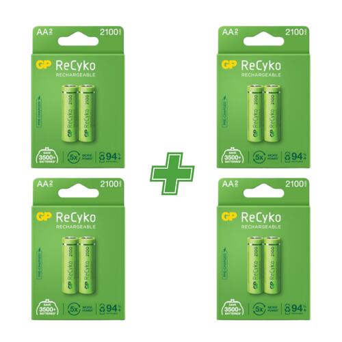 Pilas Baterías Recargables GP tamaño AA de 2,100mAh 8 piezas