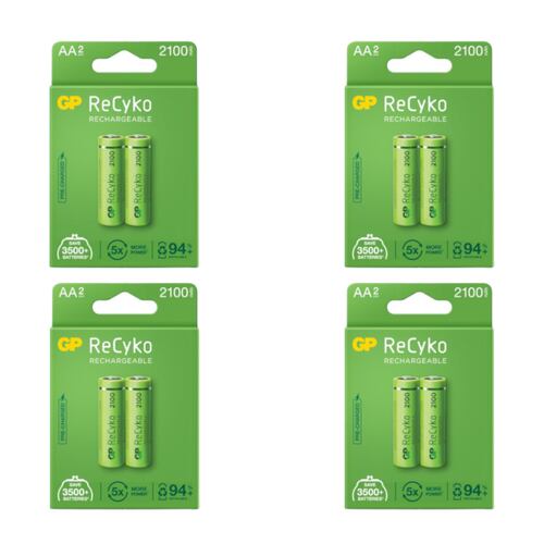 Pilas Baterías Recargables GP tamaño AA de 2,100mAh 8 piezas