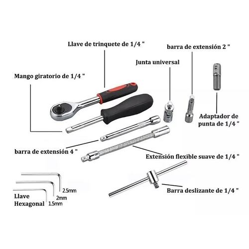 Kit De Herramientas Mecanica 46 Pz Con Desarmador Y Matraca.