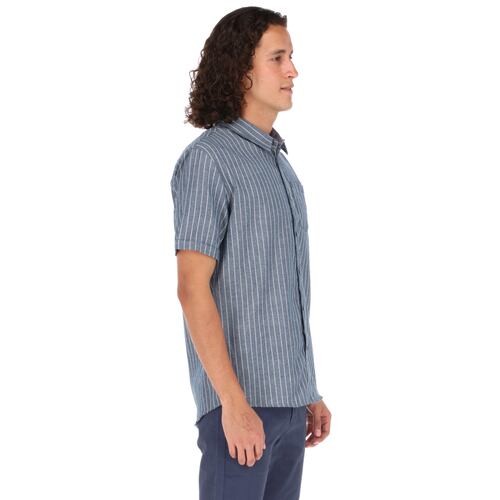 Camisa Manga Corta Slim Fit Azul Marino de Rayas.