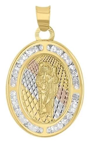 Medalla Oval San Judas Tadeo Rayos En Oro De 14 K + Obsequio
