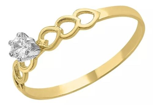 Anillo Solitario Corazones En Oro De 14 K + Obsequio + Envio