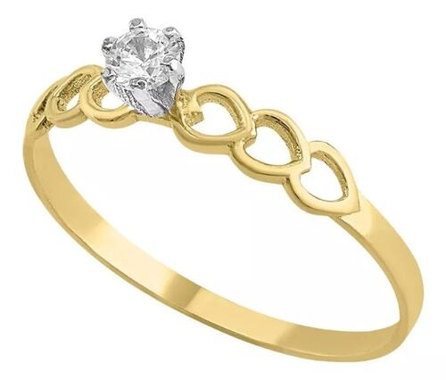 Anillo Solitario Corazones En Oro De 14 K + Obsequio + Envio