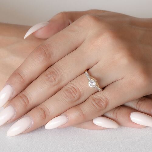 ANILLO DE COMPROMISO 14K ORO AMARILLO CON PIEDRA EVA ABBA JOYAS.