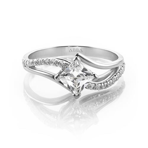 ANILLO DE COMPROMISO 10K ORO BLANCO CON PIEDRA PRINCESS ABBA JOYAS.