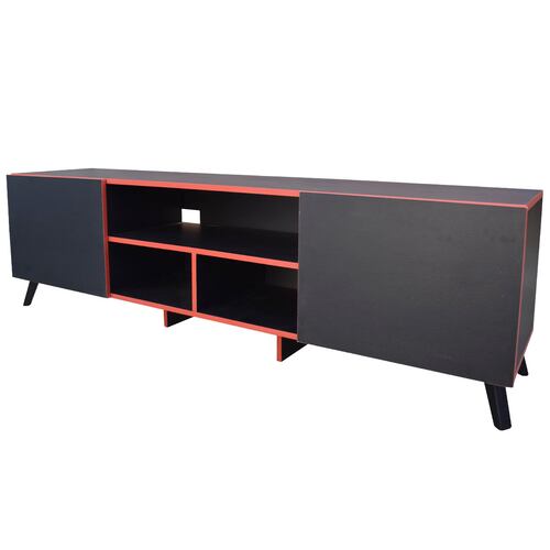Mueble para TV 80 pulgadas, Centro de entretenimiento Europa Hogare, Rack para TV,  Repisas ajustable, Elaborado en melamina, Fácil armado, Color Negro Rojo