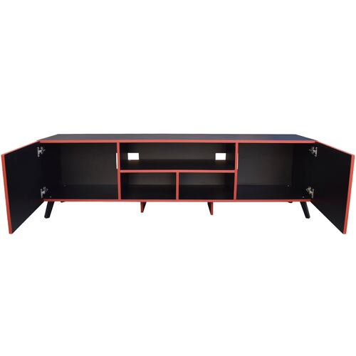 Mueble para TV 80 pulgadas, Centro de entretenimiento Europa Hogare, Rack para TV,  Repisas ajustable, Elaborado en melamina, Fácil armado, Color Negro Rojo