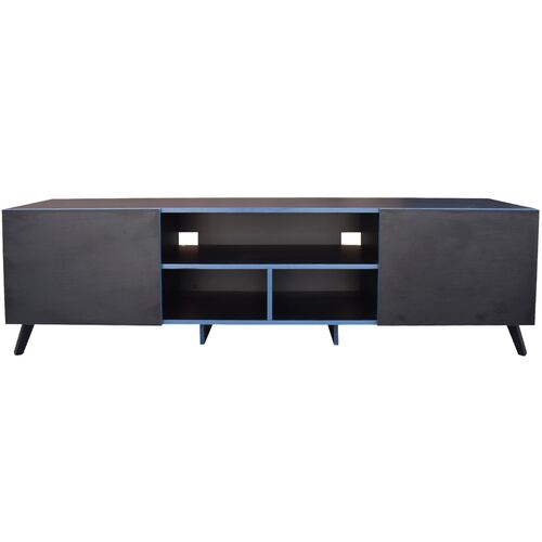Centro de entretenimiento Europa Hogare, Rack para TV, Amplios espacios, Repisas ajustable, Elaborado en melamina, Fácil armado, Color Negro Enchapado Azul