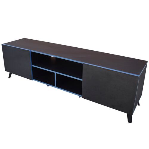 Centro de entretenimiento Europa Hogare, Rack para TV, Amplios espacios, Repisas ajustable, Elaborado en melamina, Fácil armado, Color Negro Enchapado Azul