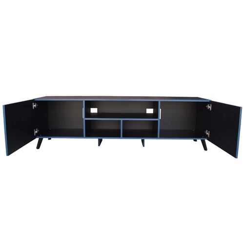 Centro de entretenimiento Europa Hogare, Rack para TV, Amplios espacios, Repisas ajustable, Elaborado en melamina, Fácil armado, Color Negro Enchapado Azul