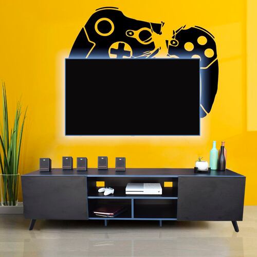 Centro de entretenimiento Europa Hogare, Rack para TV, Amplios espacios, Repisas ajustable, Elaborado en melamina, Fácil armado, Color Negro Enchapado Azul