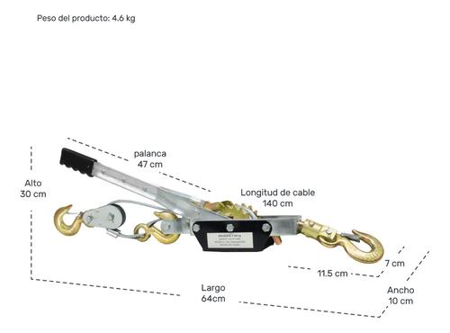 Malacate Winch Manual 2 Ton Cable Acero 2.30 M 2 Ganchos