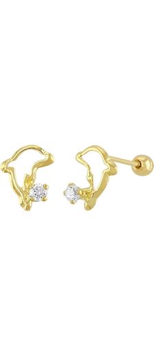 Broquel Delfín Con Zirconia En Oro De 10 K + Obsequio +envío.