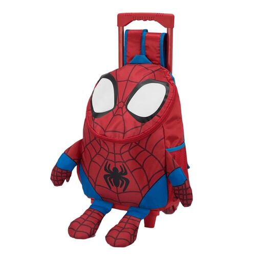Mochila de niño con rueditas, con la figura de Spider-Man, color rojo con azul, mod. 1053213