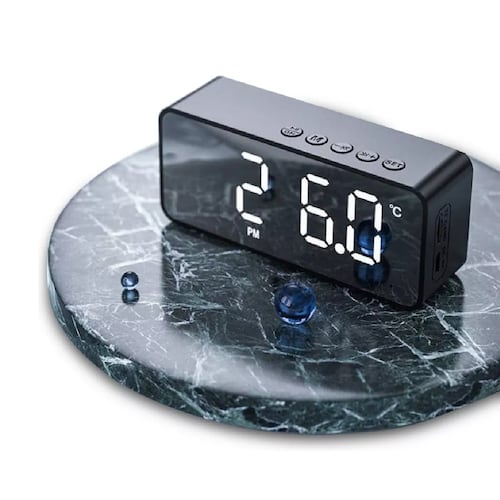 Reloj Despertador Digital Bocina Bluetooth Y Radio Fm Negro