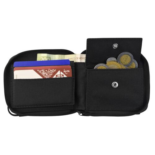 Billetera Wallis W030362 con cierre, color negro.