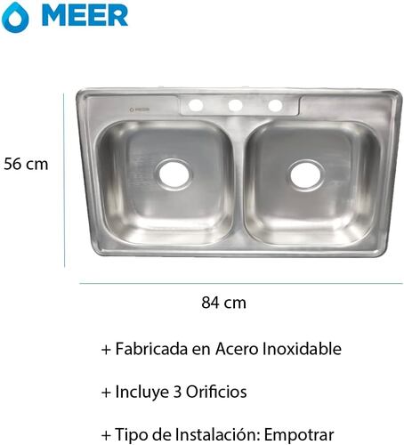 CNX Kit de Tarja doble tina y Mezcladora Monomando de Acero Inoxidable Satinado