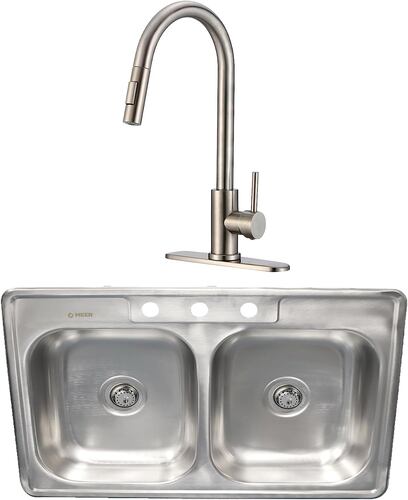 CNX Kit de Tarja doble tina y Mezcladora Monomando de Acero Inoxidable Satinado