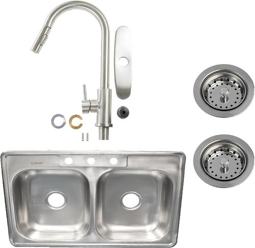 CNX Kit de Tarja doble tina y Mezcladora Monomando de Acero Inoxidable Satinado