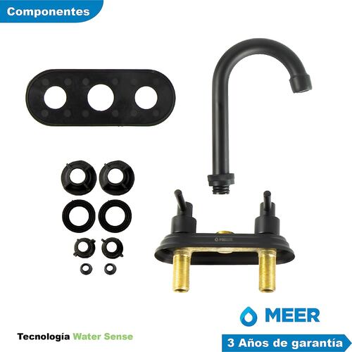CNX Meer Faucets Kit de Mezcladora y Accesorios para Baño de Acero Inoxidable, Latón y Zinc en Acabado Negro Mate