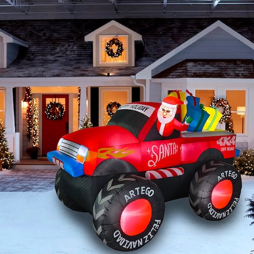 Inflable de Navidad Monster Truck Camioneta pick up de Santa con regalos - 2.2m