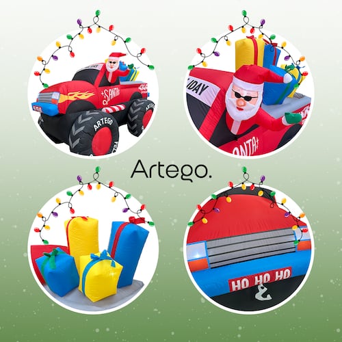 Inflable de Navidad Monster Truck Camioneta pick up de Santa con regalos - 2.2m