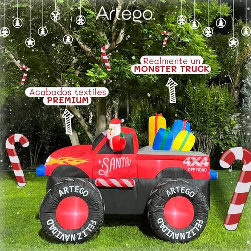 Inflable de Navidad Monster Truck Camioneta pick up de Santa con regalos - 2.2m