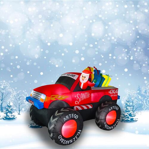 Inflable de Navidad Monster Truck Camioneta pick up de Santa con regalos - 2.2m