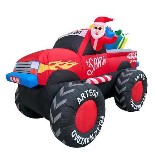 Inflable de Navidad Monster Truck Camioneta pick up de Santa con regalos - 2.2m