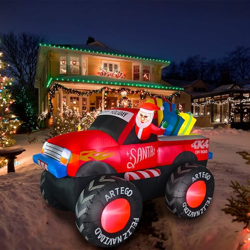 Inflable de Navidad Monster Truck Camioneta pick up de Santa con regalos - 2.2m