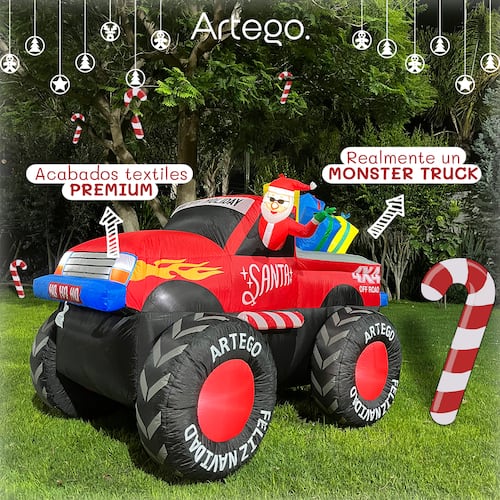 Inflable de Navidad Monster Truck Camioneta pick up de Santa con regalos - 2.2m