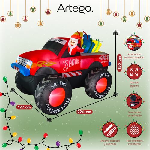 Inflable de Navidad Monster Truck Camioneta pick up de Santa con regalos - 2.2m