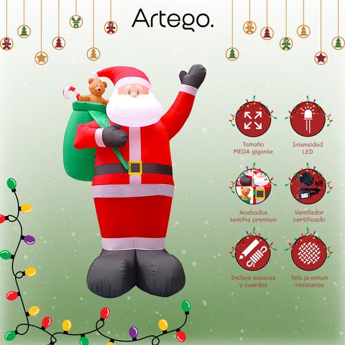 Inflable de Navidad Navideño SANTA CLAUS MEGA gigante con led 4m