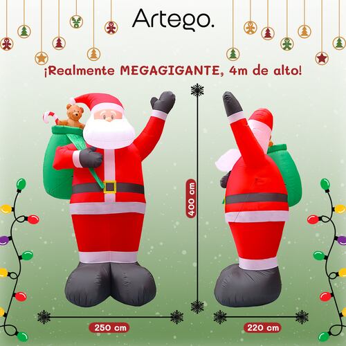 Inflable de Navidad Navideño SANTA CLAUS MEGA gigante con led 4m