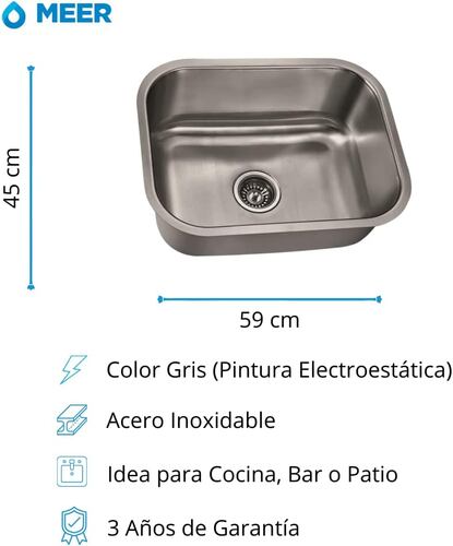 CNX Fregadero de Cocina Sencillo (Tarja Sencilla en Acero Inoxidable, 59 x 45 cm), incluye Mezcladora Monomando y Kit de Instalación