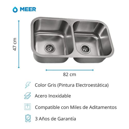 CNX Tarja doble para Cocina fabricado en Acero Inox y Kit de Instalación Completo (Tarja de dos tinas)