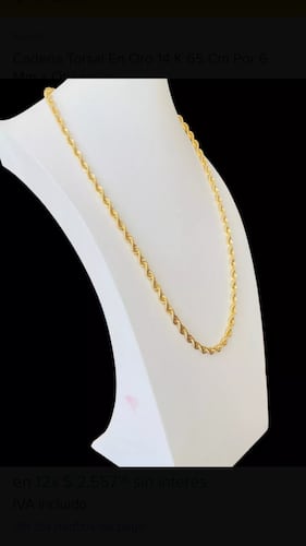Cadena Torzal En Oro 14k 65 Cm Por 6 Mm 14 Kilates + Obsequio