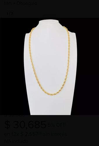 Cadena Torzal En Oro 14k 65 Cm Por 6 Mm 14 Kilates + Obsequio