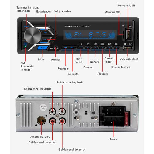 Autoestereo Vak 3900 colores Bluetooth Usb Sd Aux Mp3 control.
