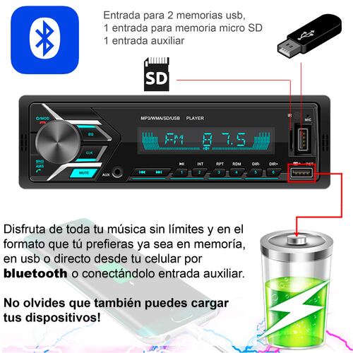 Autoestereo Vak 3900 colores Bluetooth Usb Sd Aux Mp3 control.