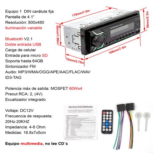Autoestereo Vak 3900 colores Bluetooth Usb Sd Aux Mp3 control.