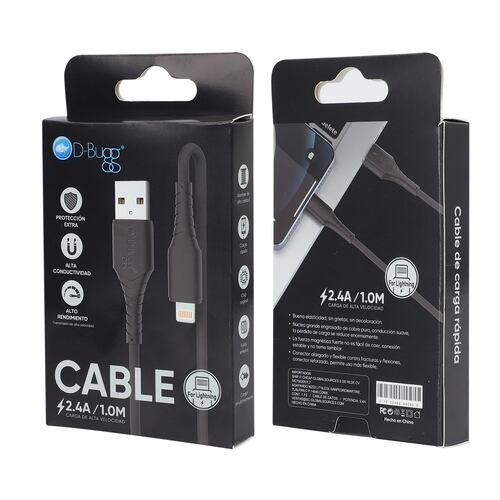 Cable reforzado USB a lightning 1m negro