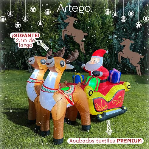Inflable de Navidad Navideño Trineo santa, renos y regalos con led 2.1m